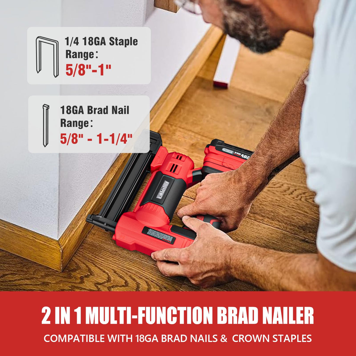 2 in 1 Cordless Brad Nailer/Electric Stapler with Battery and Charger S3812