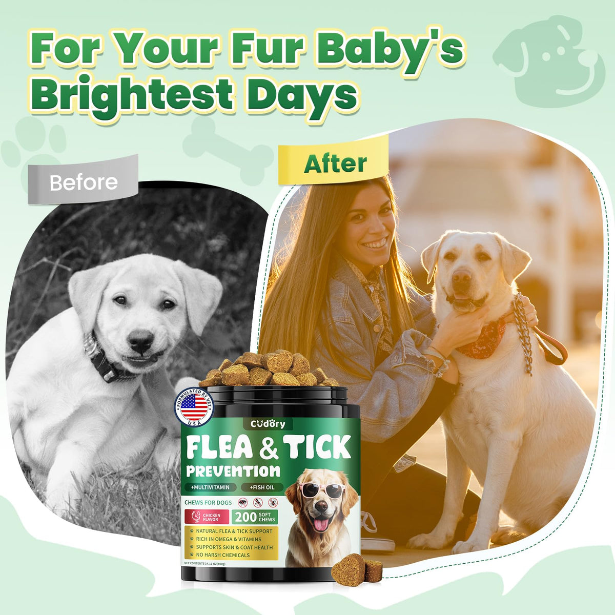 Flea and Tick Prevention for Dogs with Vitamins Fish Oil F21765