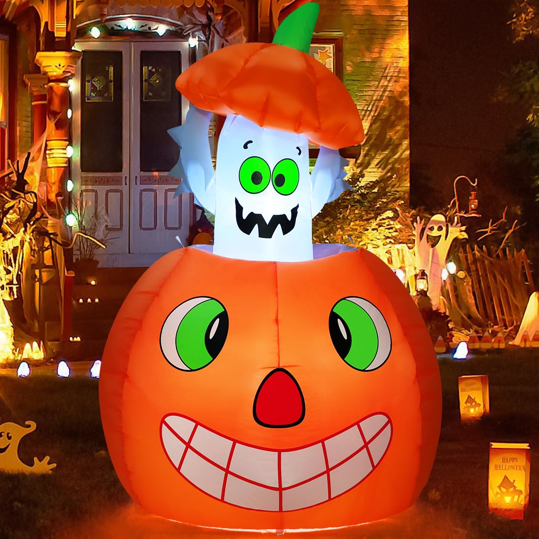 5 FT Animated Pumpkin Ghost Inflatable Outdoor Decoration T123651