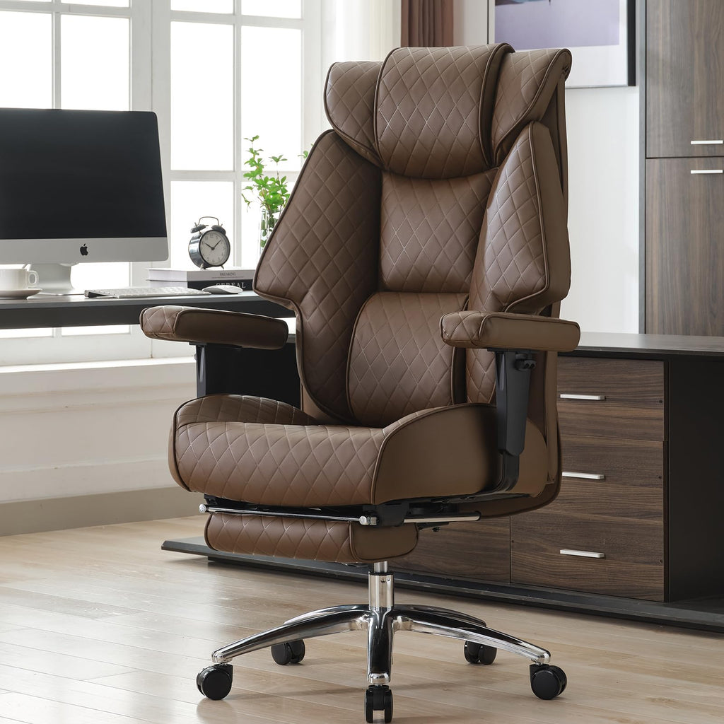 Big and Tall Office Chair with Footrest, PU Leather High Back Executive Chair 400lbs, Ergonomic Computer Chair Lumbar Support (Brown) M513278