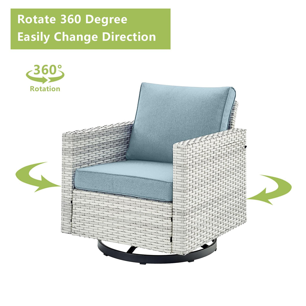 6 Piece Wicker Patio Conversation Set with Swivel Rocker Chairs and Ottoman G52640
