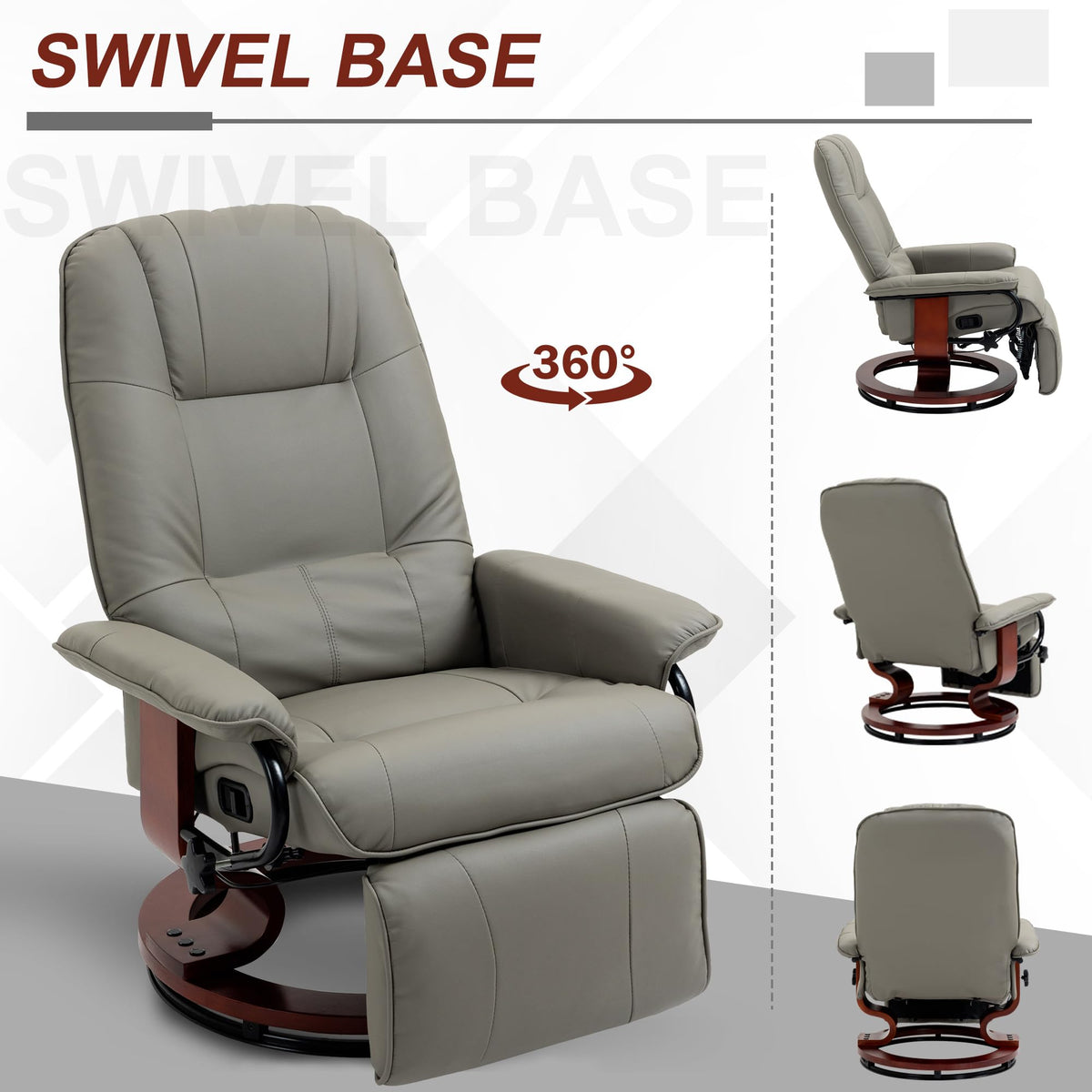 Gray PU Leather Swivel Recliner Chair K504