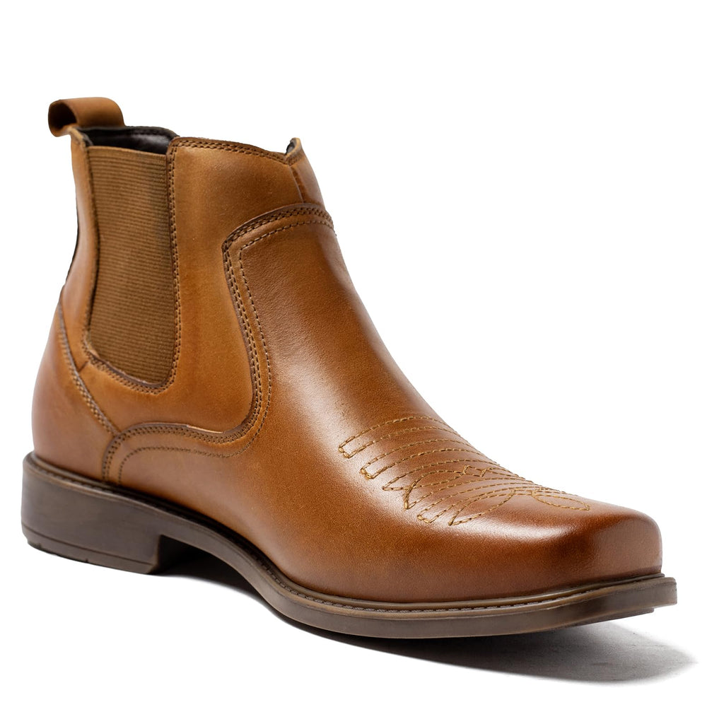 Cowboy Boots for Men Square Toe Leather Ankle Western Chelsea Slip On Boots S8094