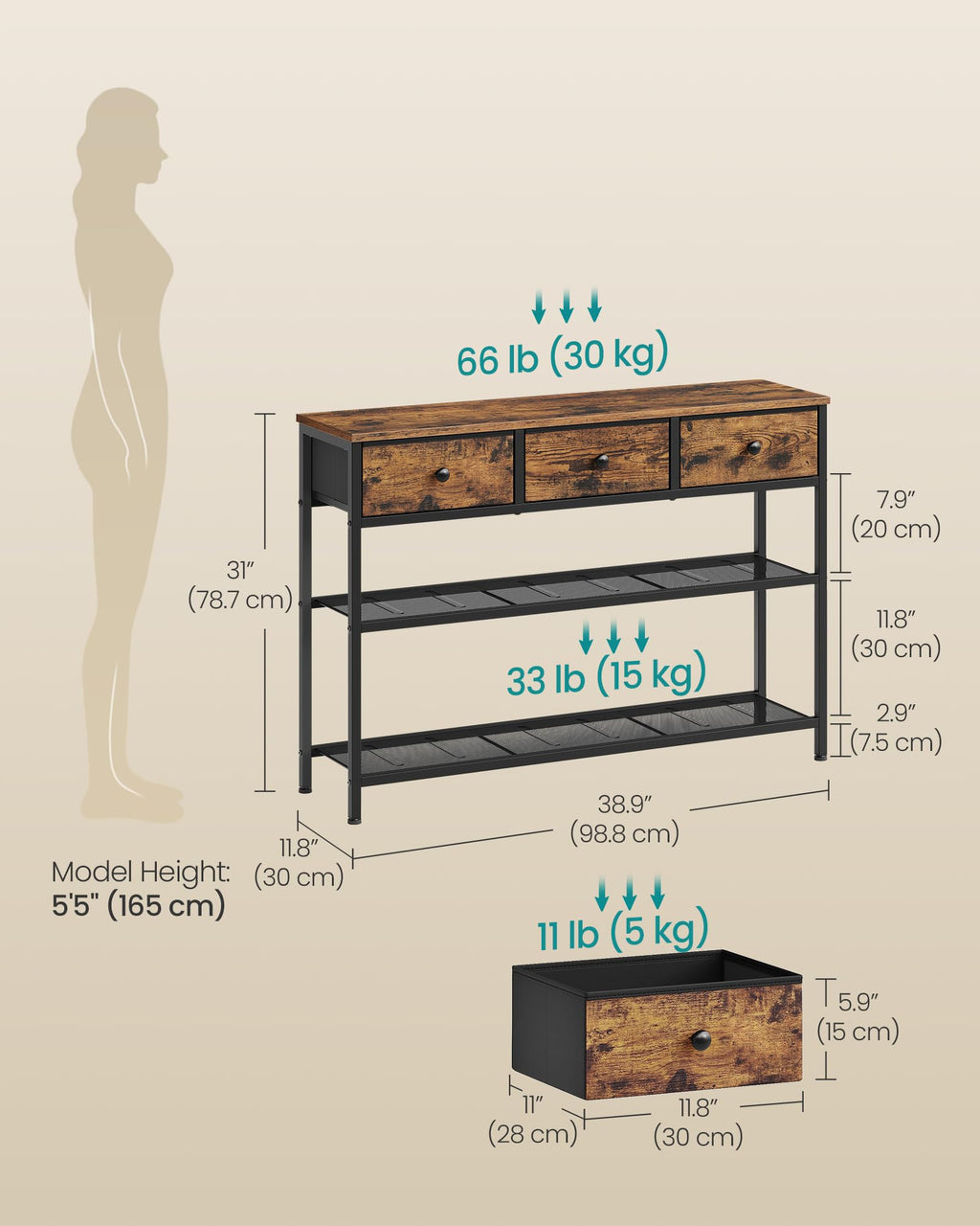 Console Table with 3 Fabric Drawers N57224