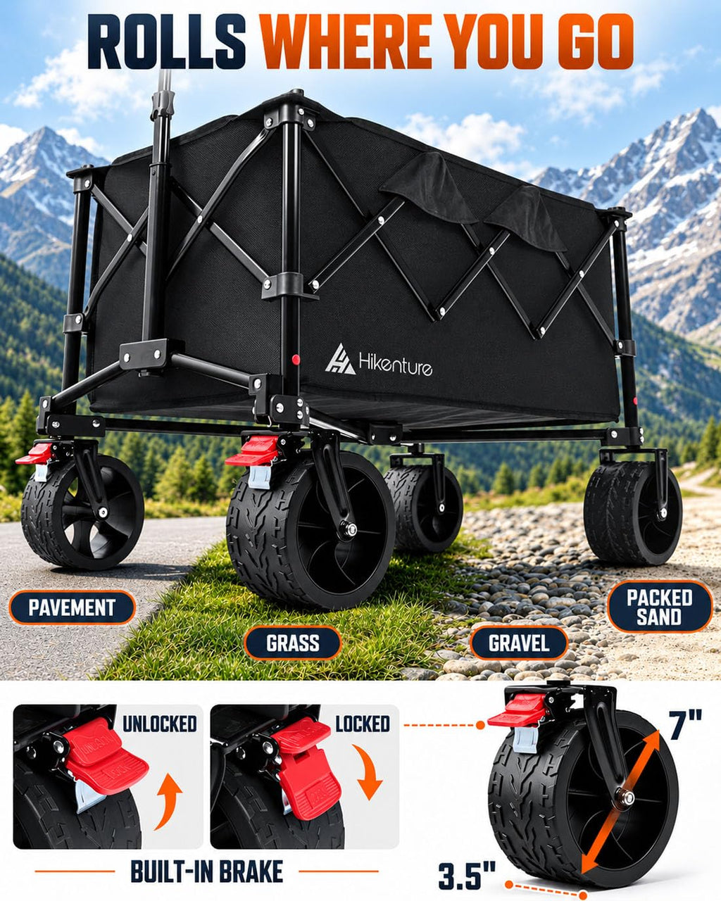 Foldable Beach Wagon with Big Wheels I961969