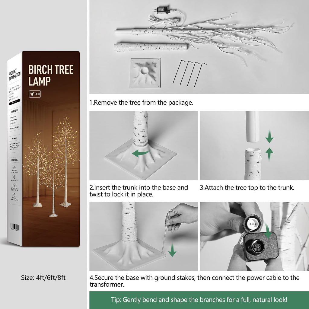 White Birch Tree with Lights Set of 3 Christmas Decorations with Warm White Lights Y817908