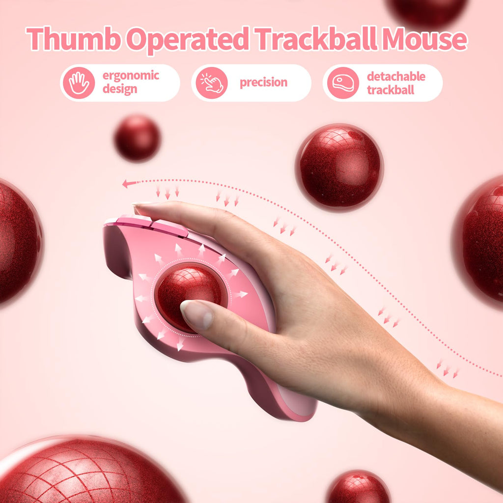 Wireless Ergonomic Pink Trackball Mouse Y571539
