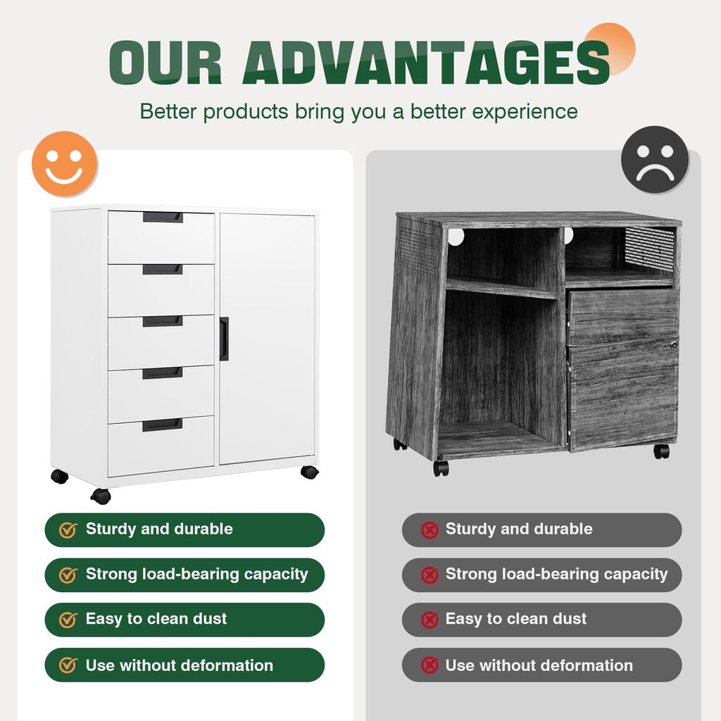 White 5 Drawer Storage Cabinet with Shelves and Door L43280