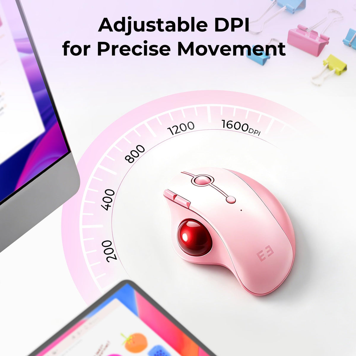 Wireless Ergonomic Pink Trackball Mouse Y571539