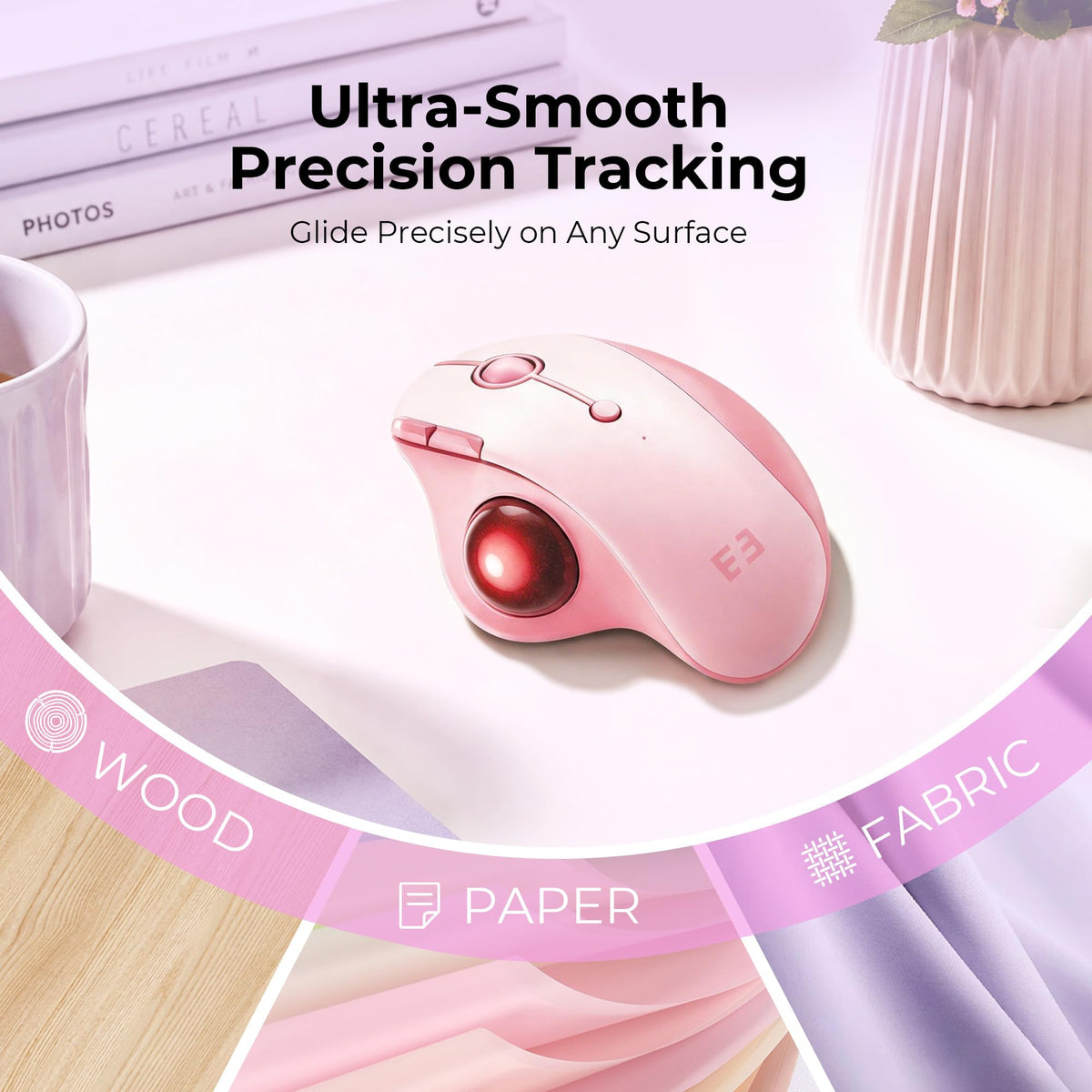 Wireless Ergonomic Pink Trackball Mouse Y571539