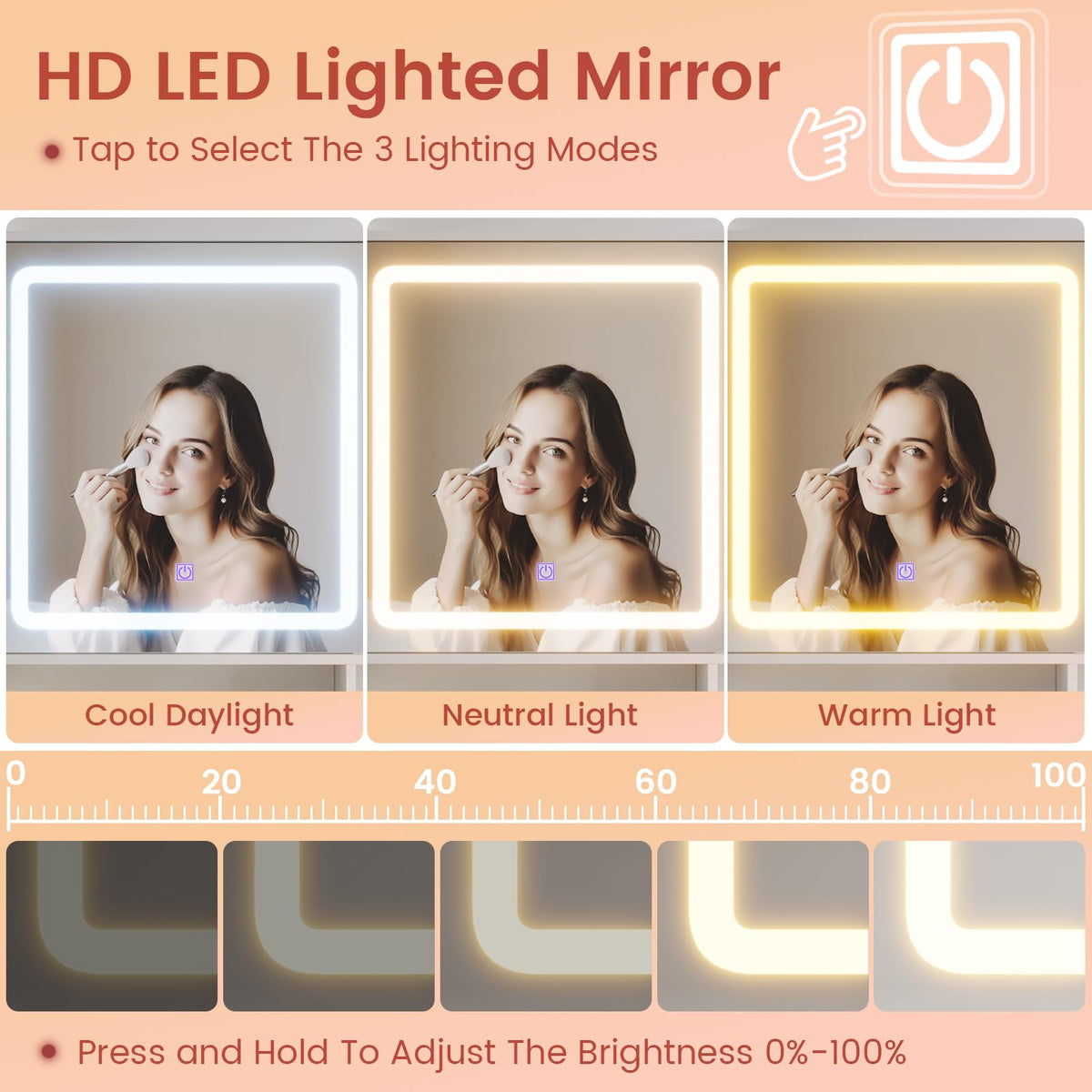 White Makeup Vanity Desk with Sliding LED Lighted Mirror F145660