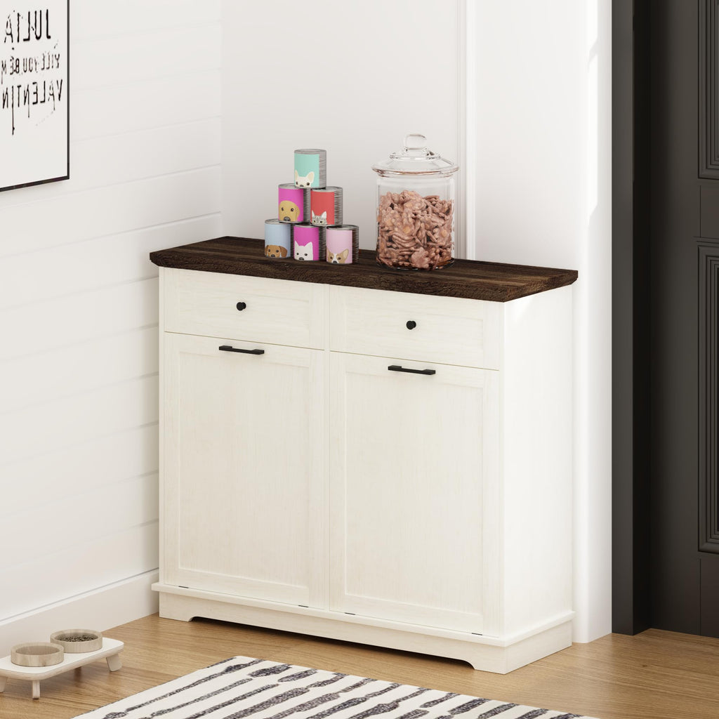 20 Gallon Double Tilt Out Trash Can Cabinet Antique White S84743
