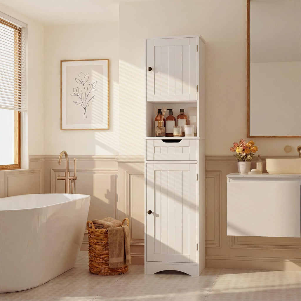 67” H Tall White Bathroom Storage Cabinet O120910