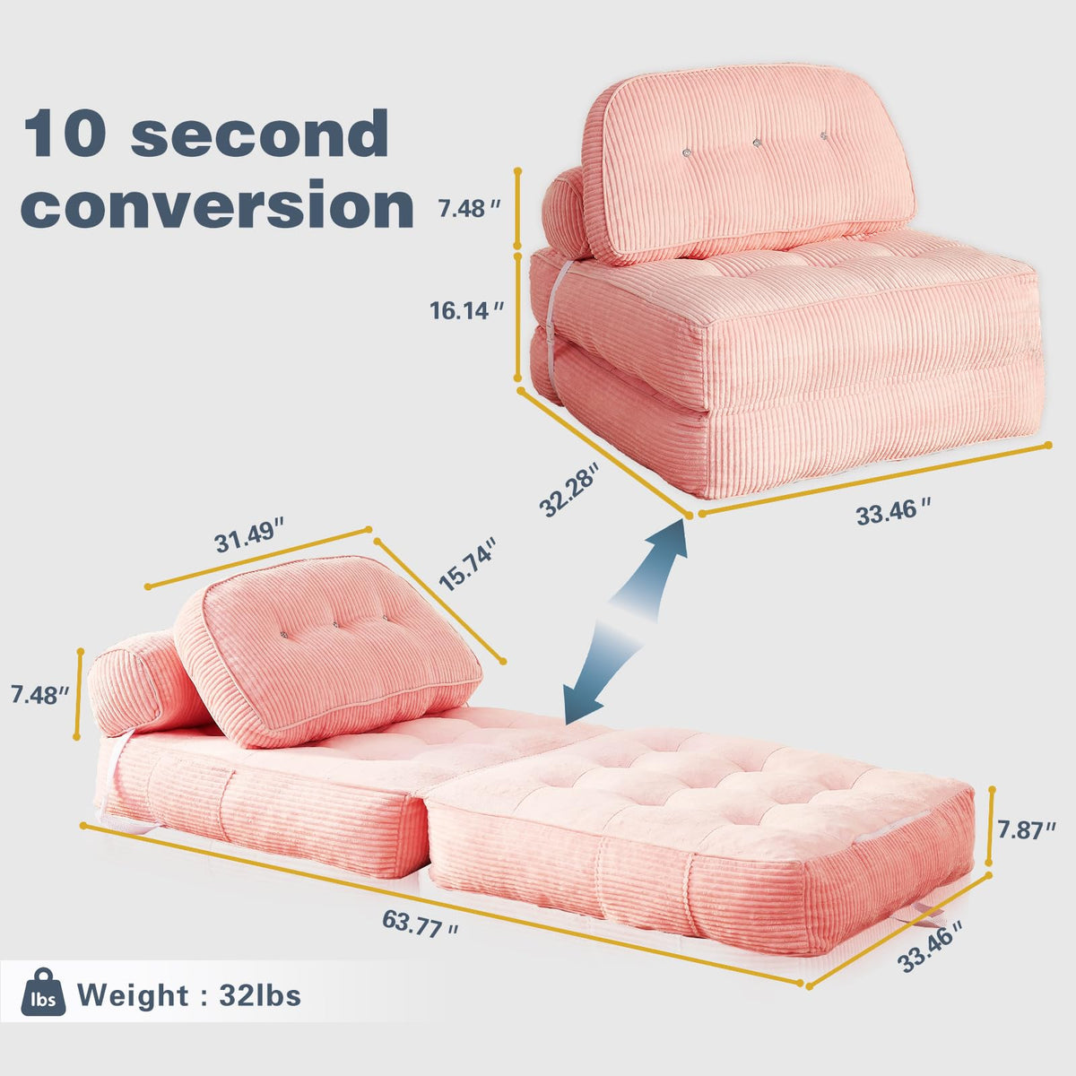 Pink Flannel Folding Sofa Bed E770876