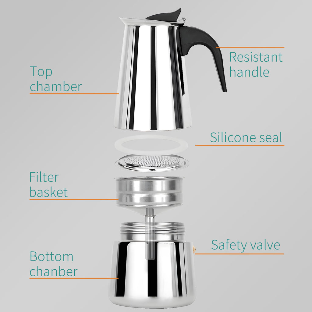 Stainless Steel Stovetop Espresso Maker 300ml 6 cup W958
