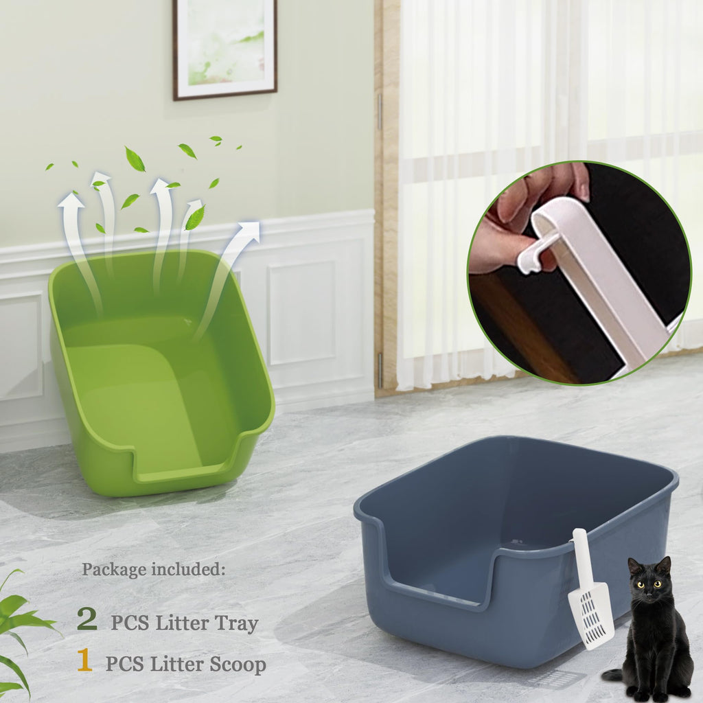 Large High Sided Cat Litter Box with Scoop 2 Pack U6769