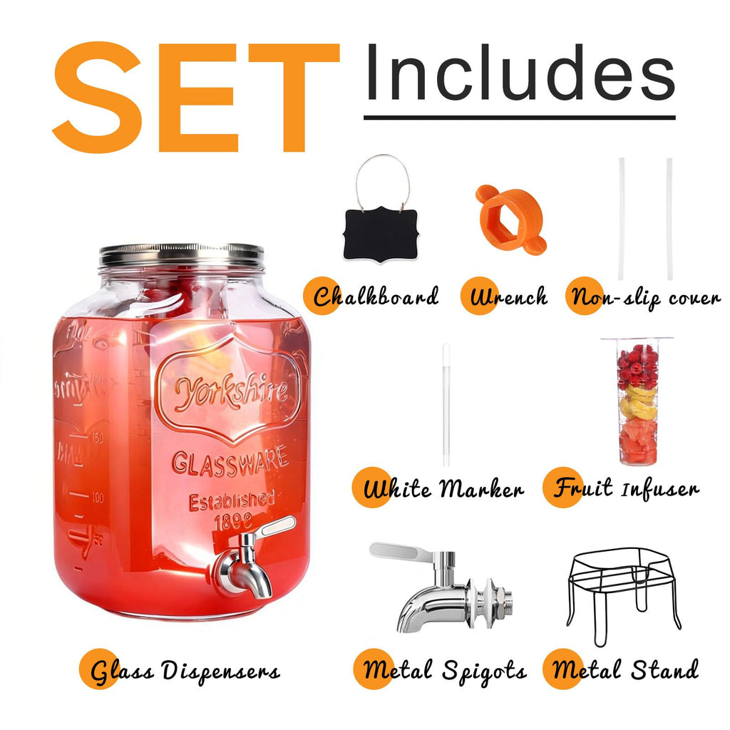 2 Gallon Glass Drink Dispenser with Stand V7562