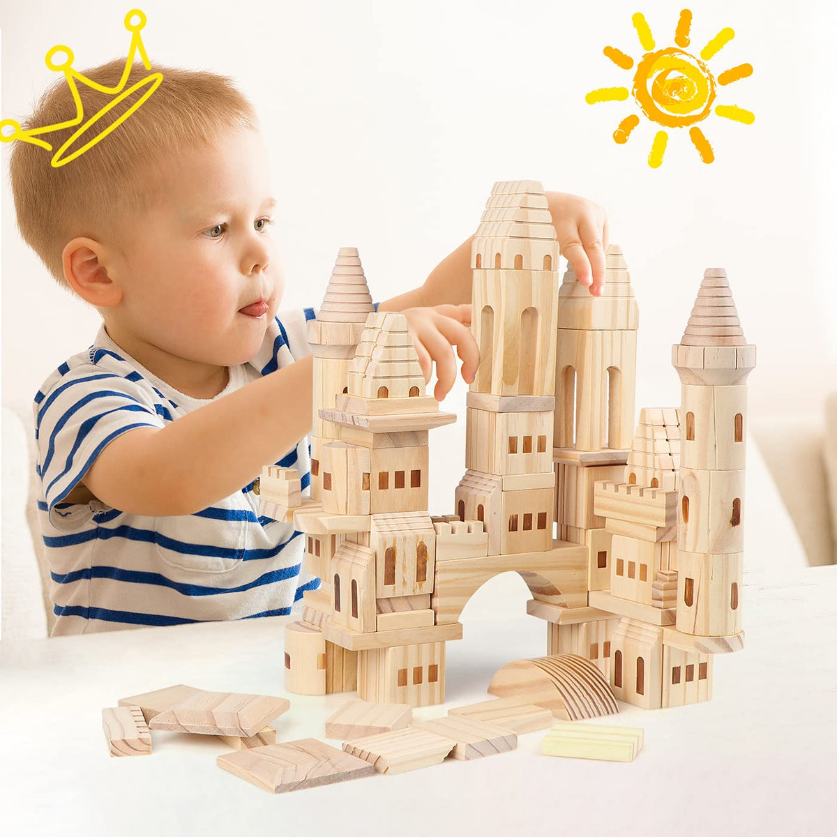 75 Pieces Wooden Castle Building Blocks E1438