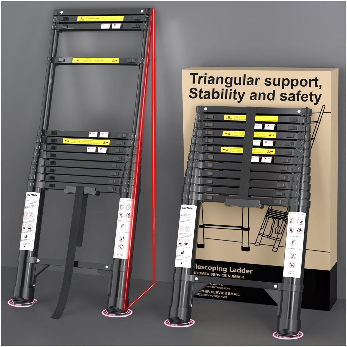12.5 FT Black Aluminum Telescoping Ladder B141