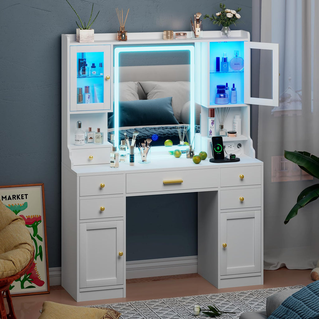 White Makeup Vanity Desk with LED Mirror U533