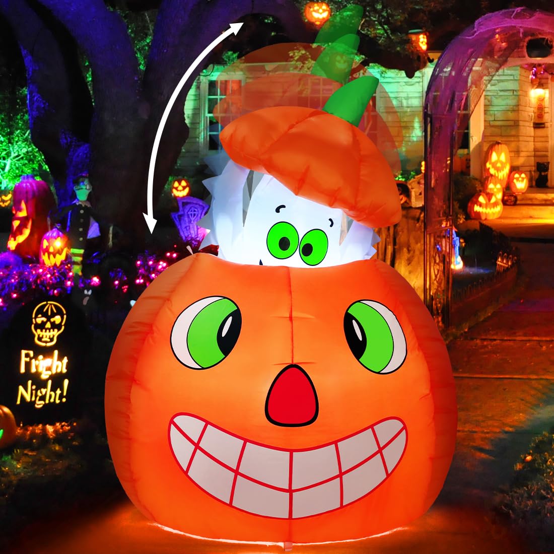 5 FT Animated Pumpkin Ghost Inflatable Outdoor Decoration T123651