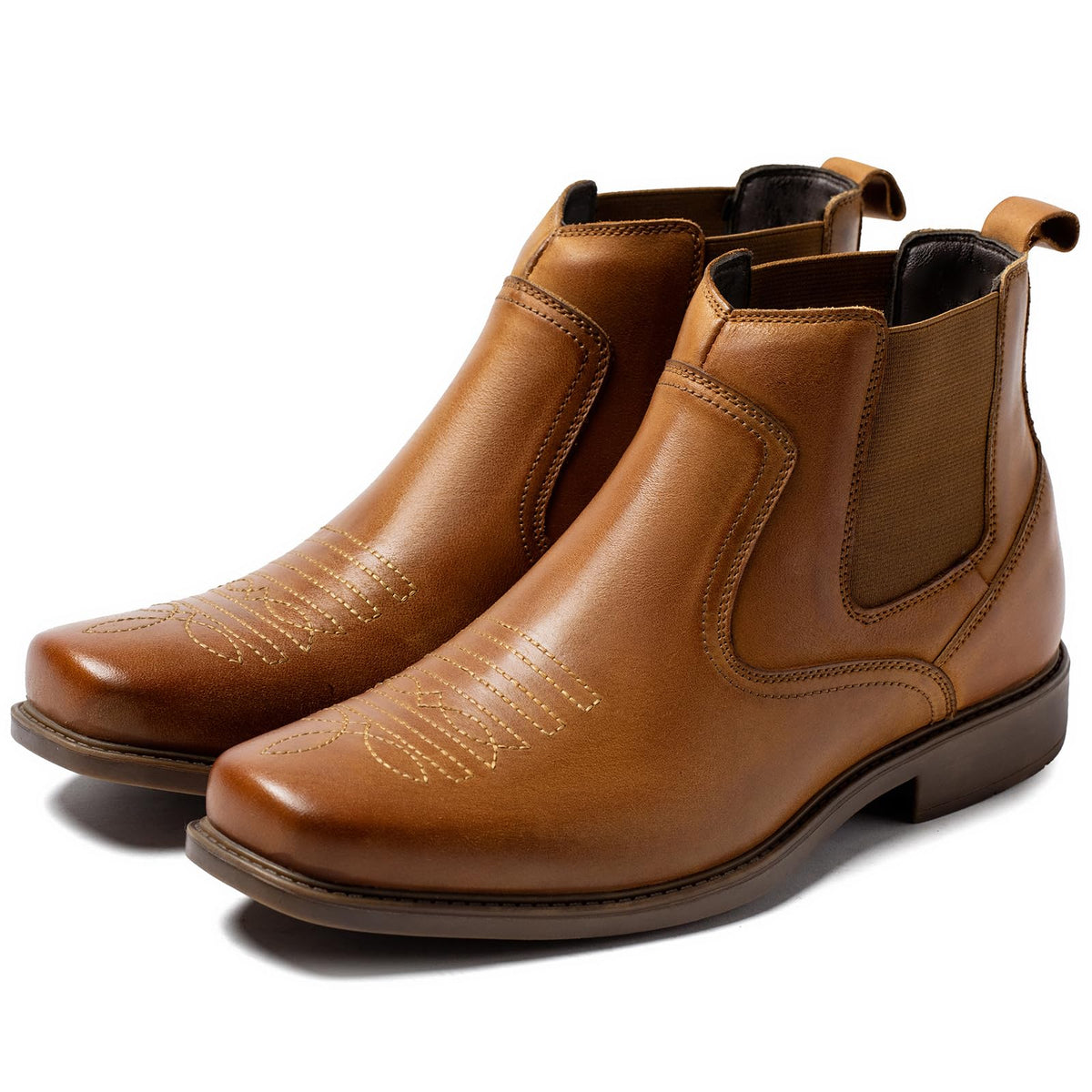 Cowboy Boots for Men Square Toe Leather Ankle Western Chelsea Slip On Boots S8094