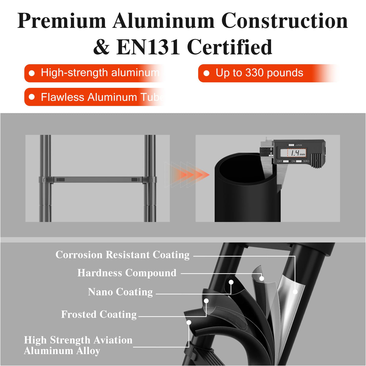 12.5 FT Black Aluminum Telescoping Ladder B141