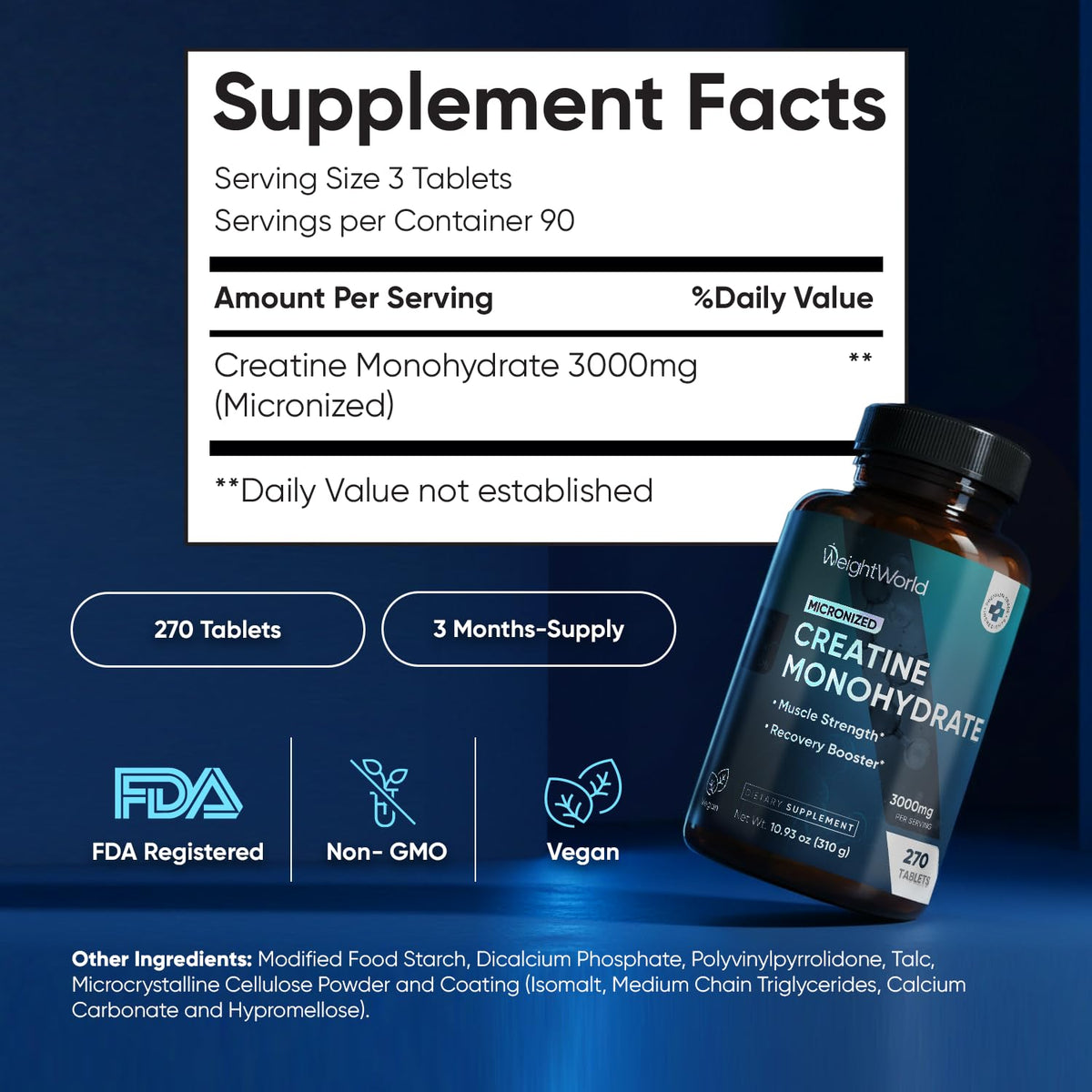 Micronized Creatine Monohydrate 3000mg 270 Ct J409