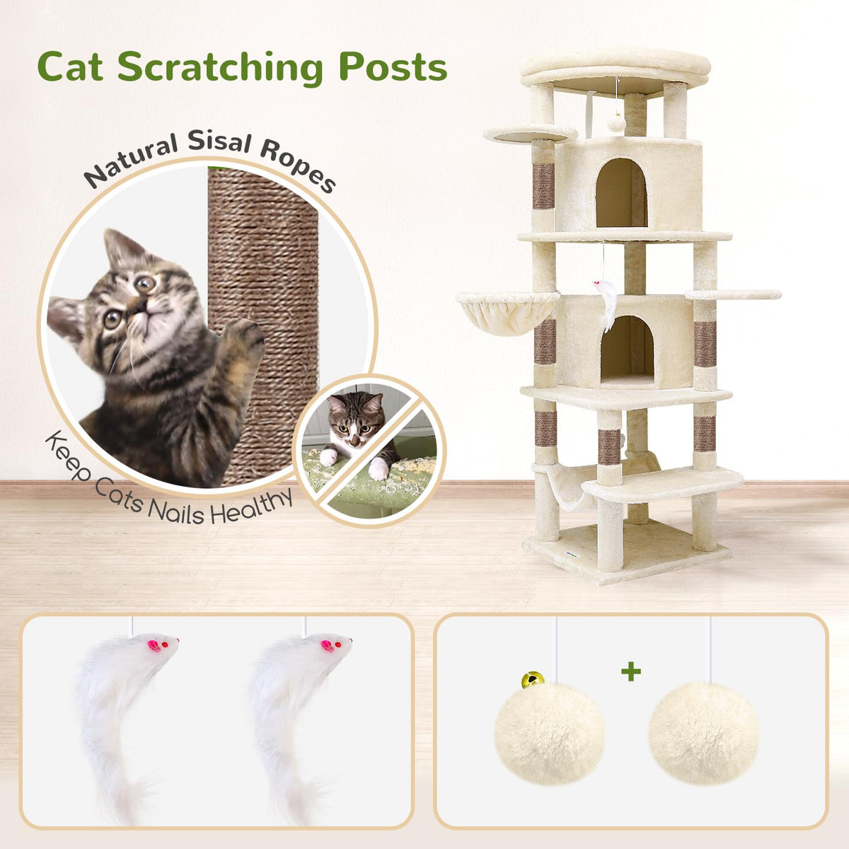 Beige 66inch Corner Cat Tree Tower O54862