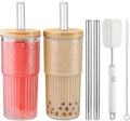 22oz Glass Cups Set with Bamboo Lids and Straws N165344