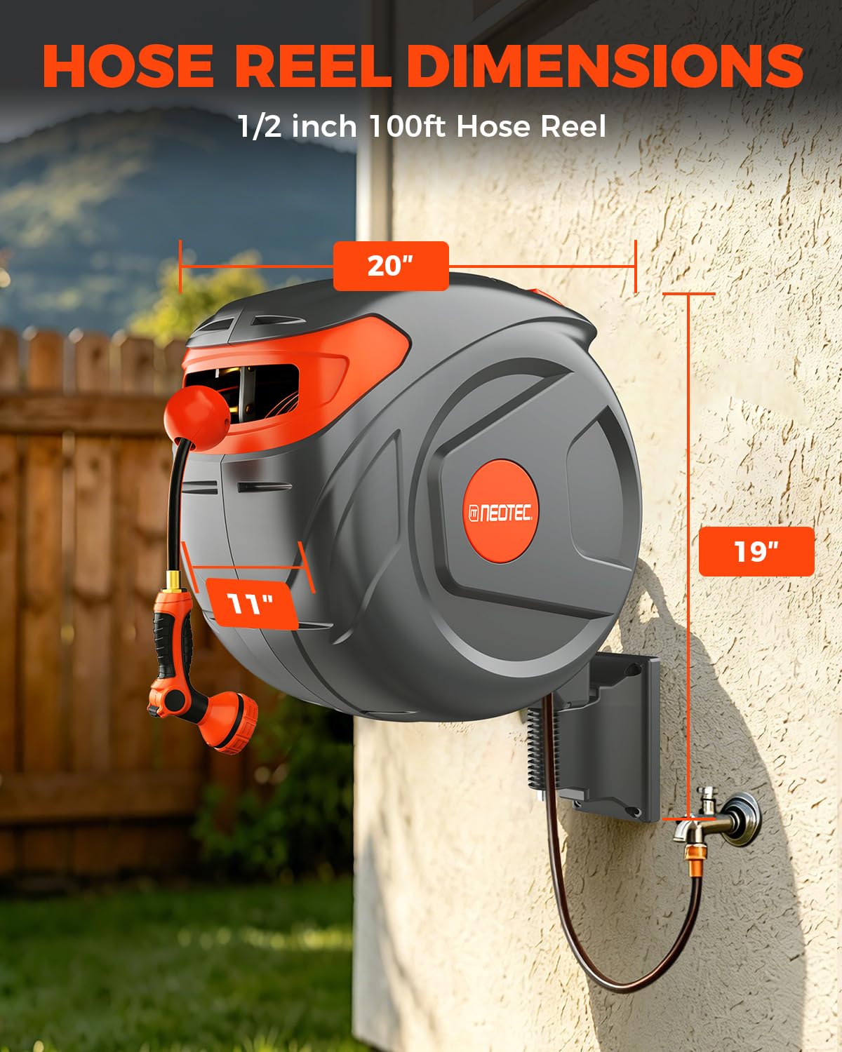 Retractable Garden Hose Reel 100 ft 1/2 Inch with 3-Layer PVC Hose C3000