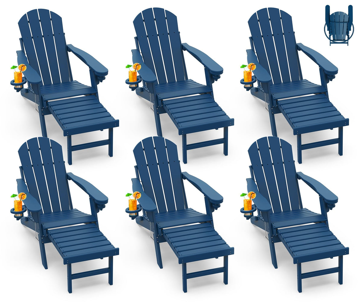 Blue Folding Adirondack Chairs with Ottoman Set of 6 Y71374