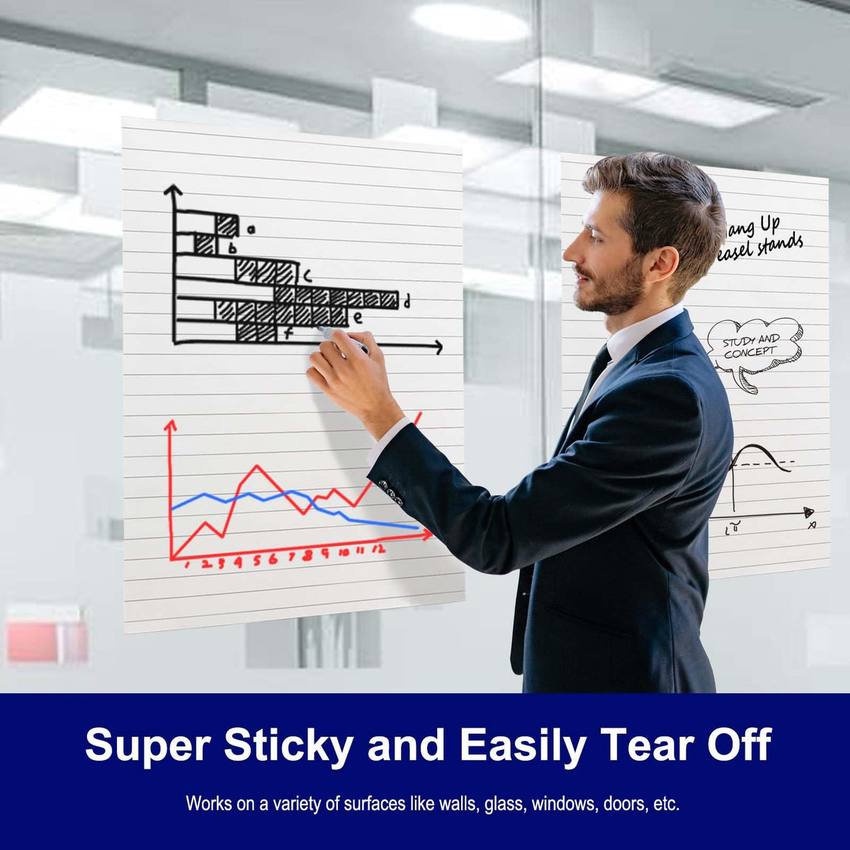 Lined Sticky Easel Pad, 25 x 30 In Flip Chart, 30 Sheets/Pad, 10 Pads K6375