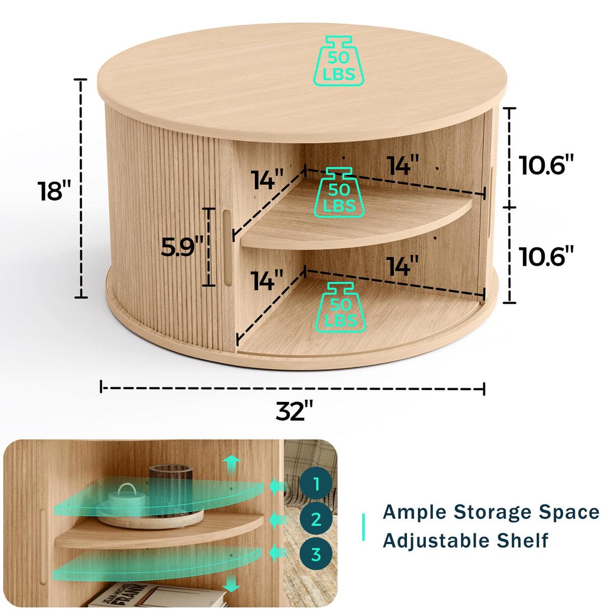 Round Coffee Table with Storage Z2458