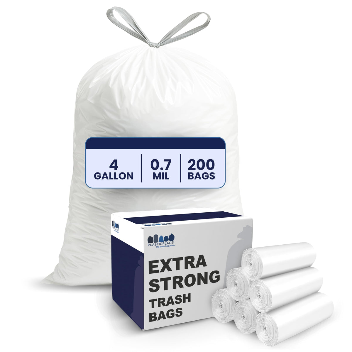 4 Gallon White Drawstring Trash Bags, 200 Count L46971