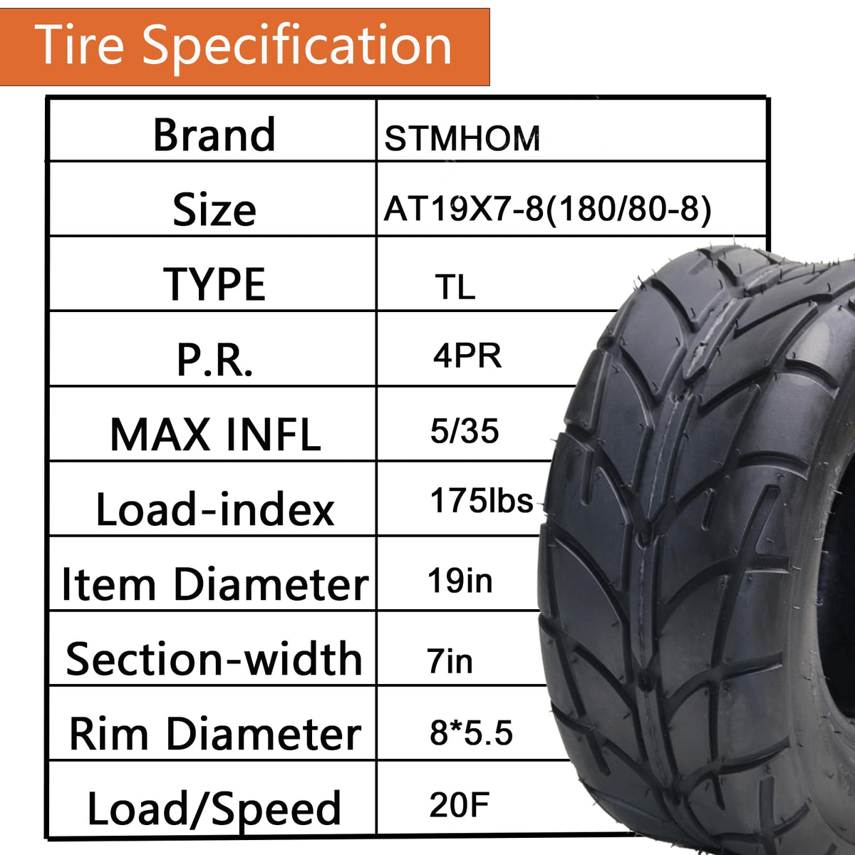 Pack of 2 19x7-8 Off-Road ATV/UTV Tires K243