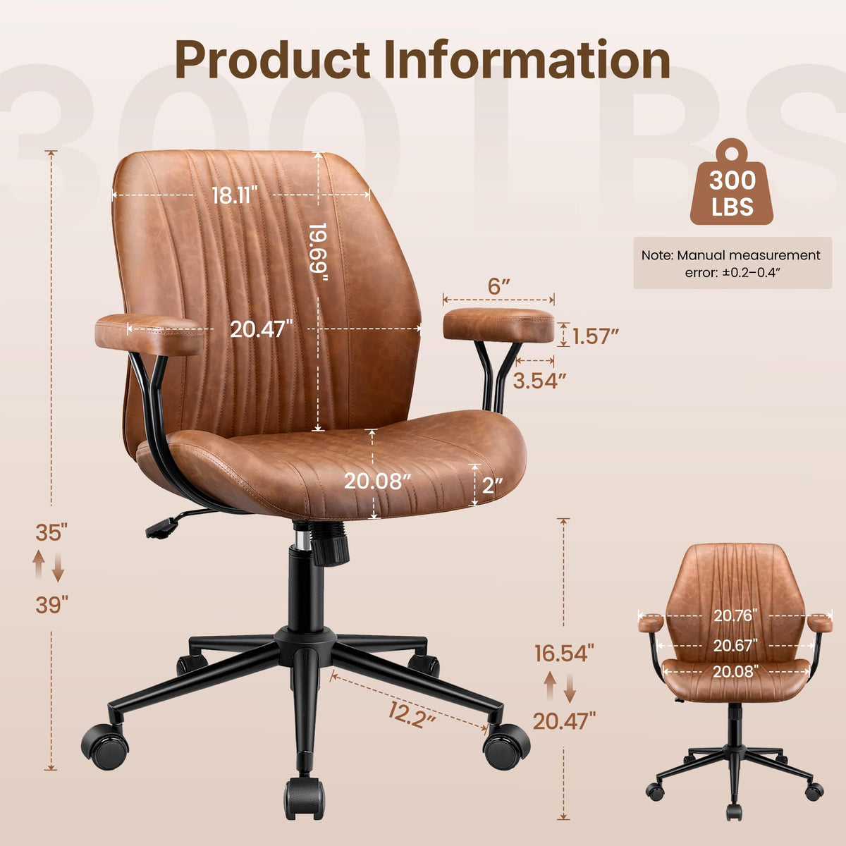 Brown Leather Ergonomic Office Chair I6359