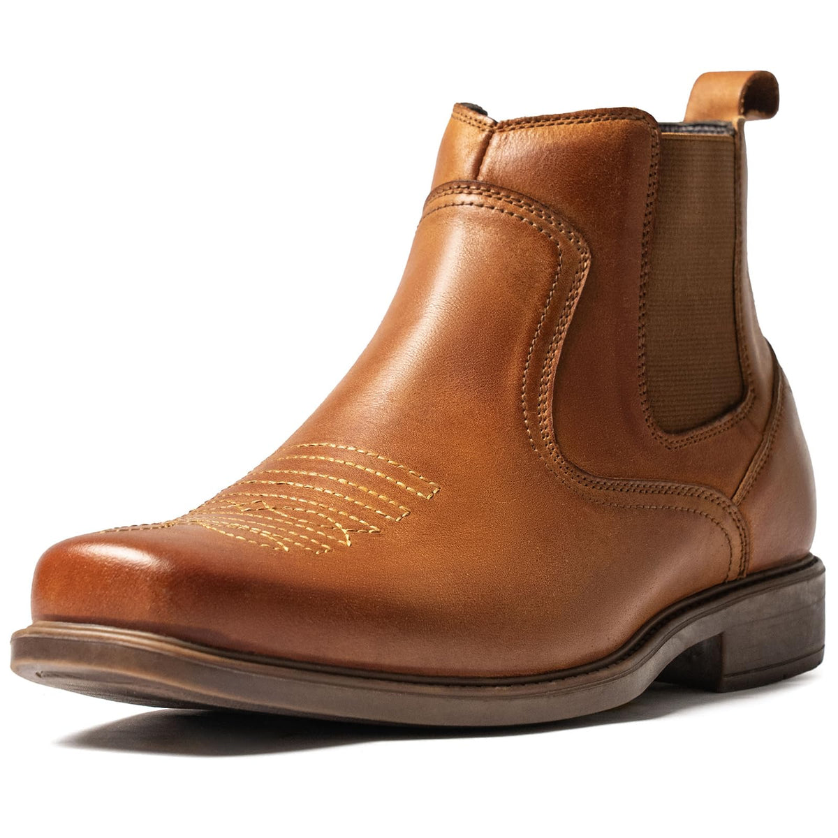Cowboy Boots for Men Square Toe Leather Ankle Western Chelsea Slip On Boots S8094