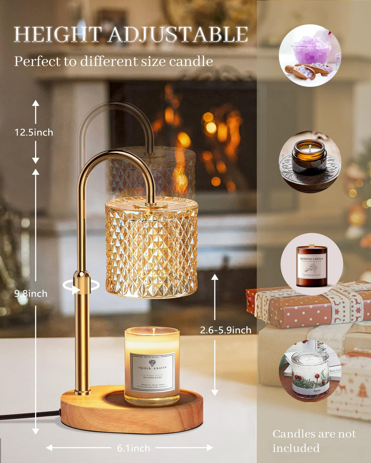 Candle Warmer Lamp with Timer Dimmer Adjustable Height Q640372