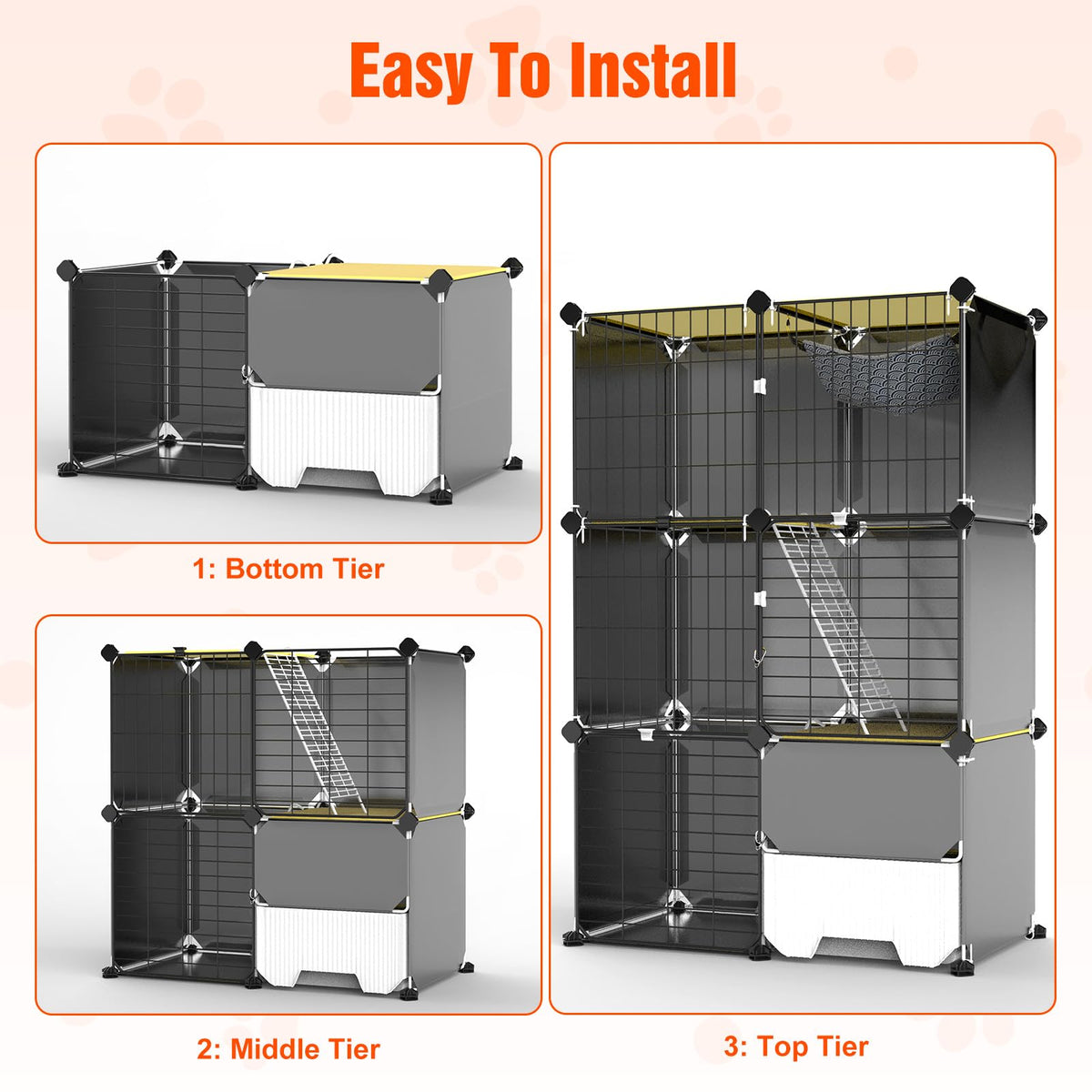 3-Tier Cat Cage with Litter Box, Hammock & Ladders Y590865
