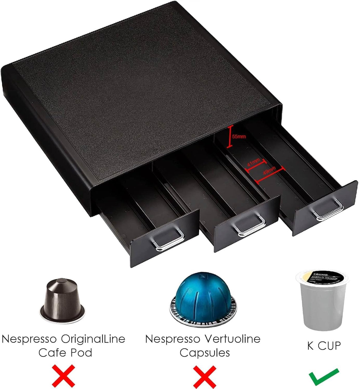 Black 36 Pod Capacity 3 Drawer Coffee Pod Storage Drawer Q597