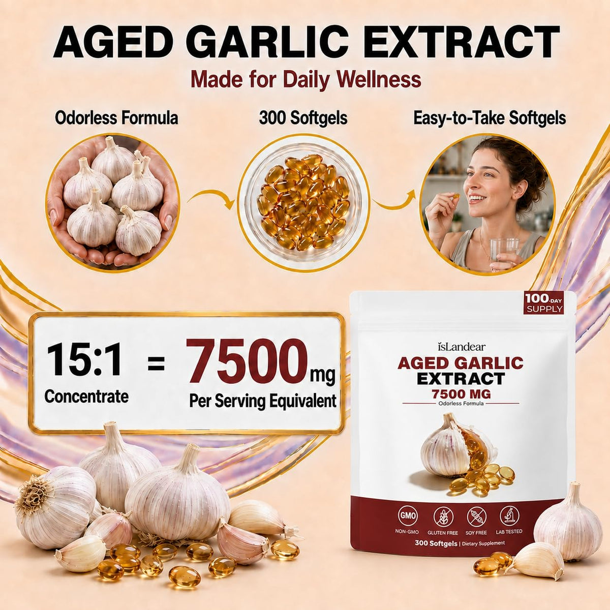 Odorless Aged Garlic Extract 7500mg 300 Softgels L14867