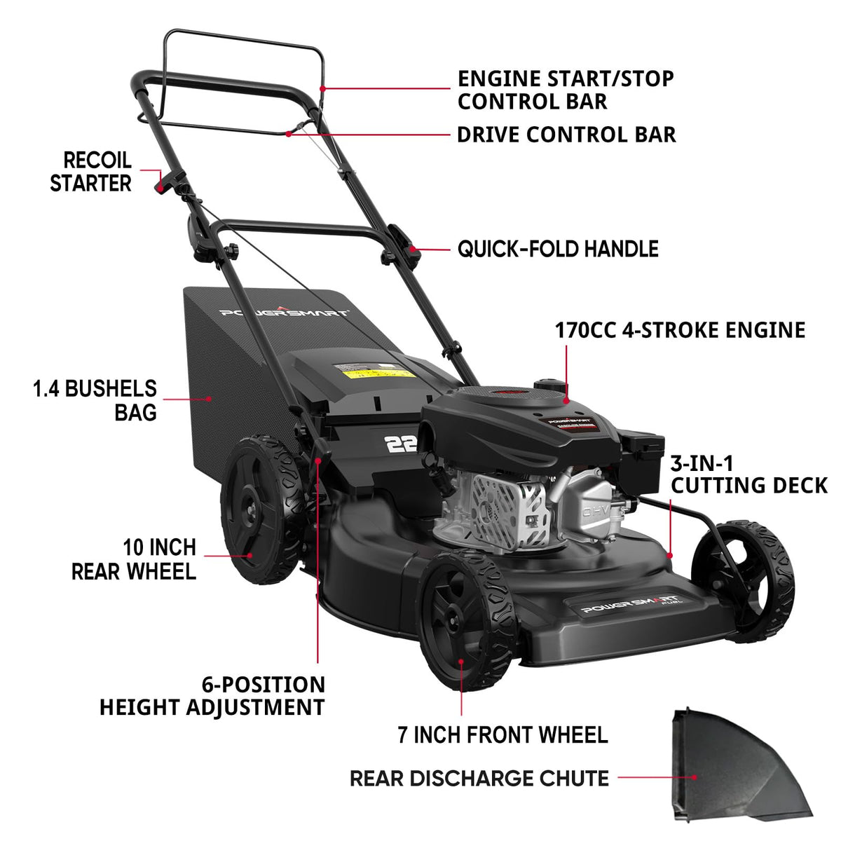 22-Inch Self Propelled Gas Lawn Mower, 170cc 4-Cycle OHV Engine T581635
