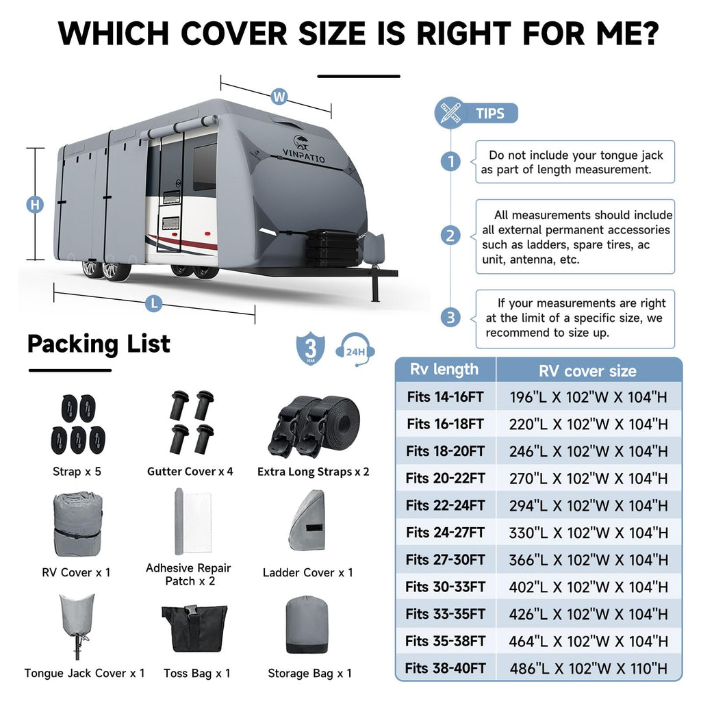 9 Layers Heavy Duty RV Trailer Cover Fits 14'-16' L92950