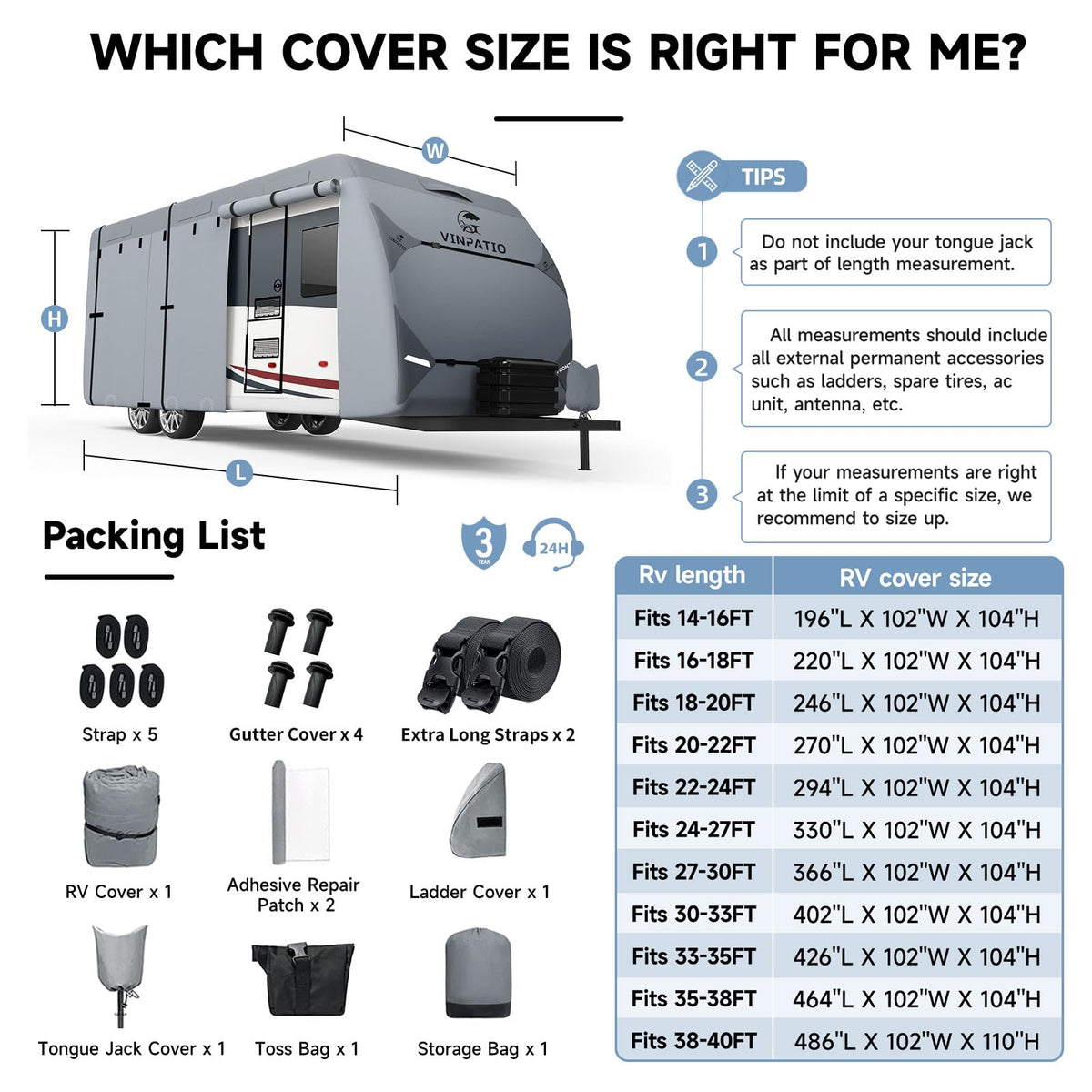 9 Layers Heavy Duty RV Trailer Cover Fits 14'-16' L92950