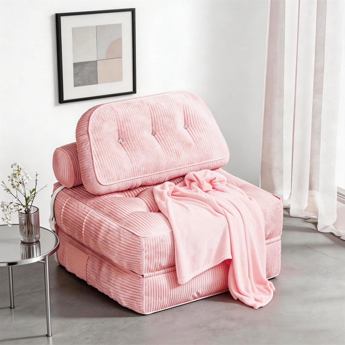 Pink Flannel Folding Sofa Bed E770876