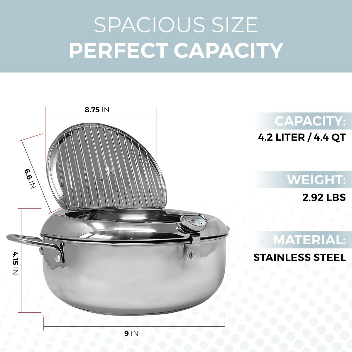 11-Inch Stainless Steel Deep Fryer Pot with Oil Thermometer D1957