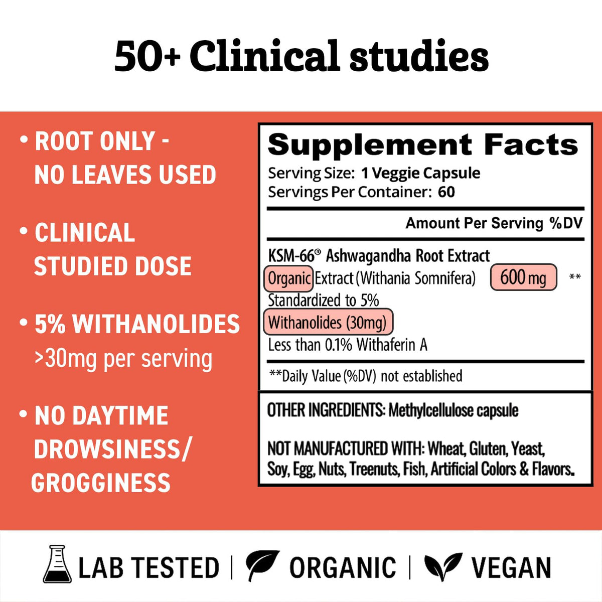 Organic Ashwagandha 600mg Root Extract Capsules Y527