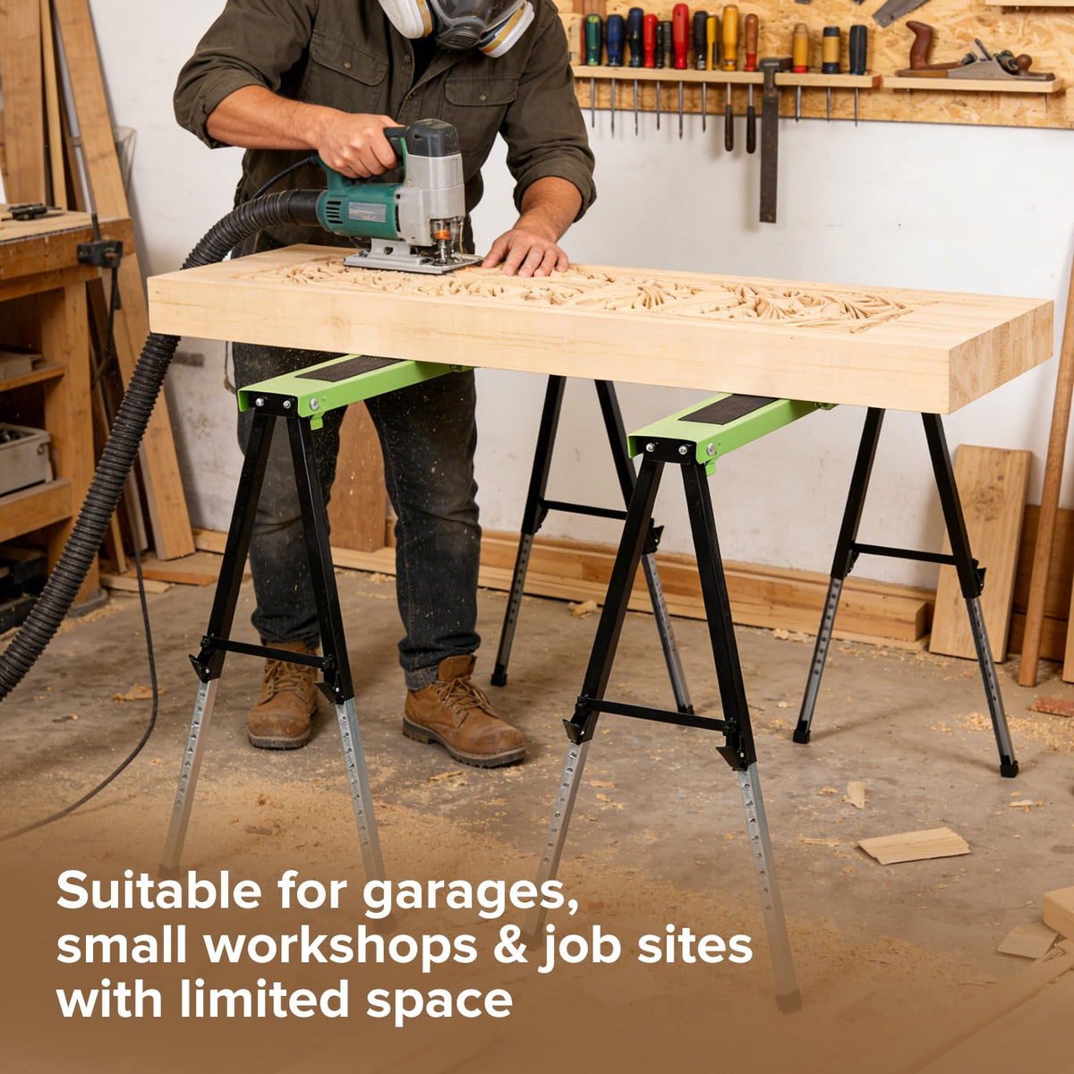 Adjustable Height Folding Sawhorse 2-Pack, 660lb Capacity F83539