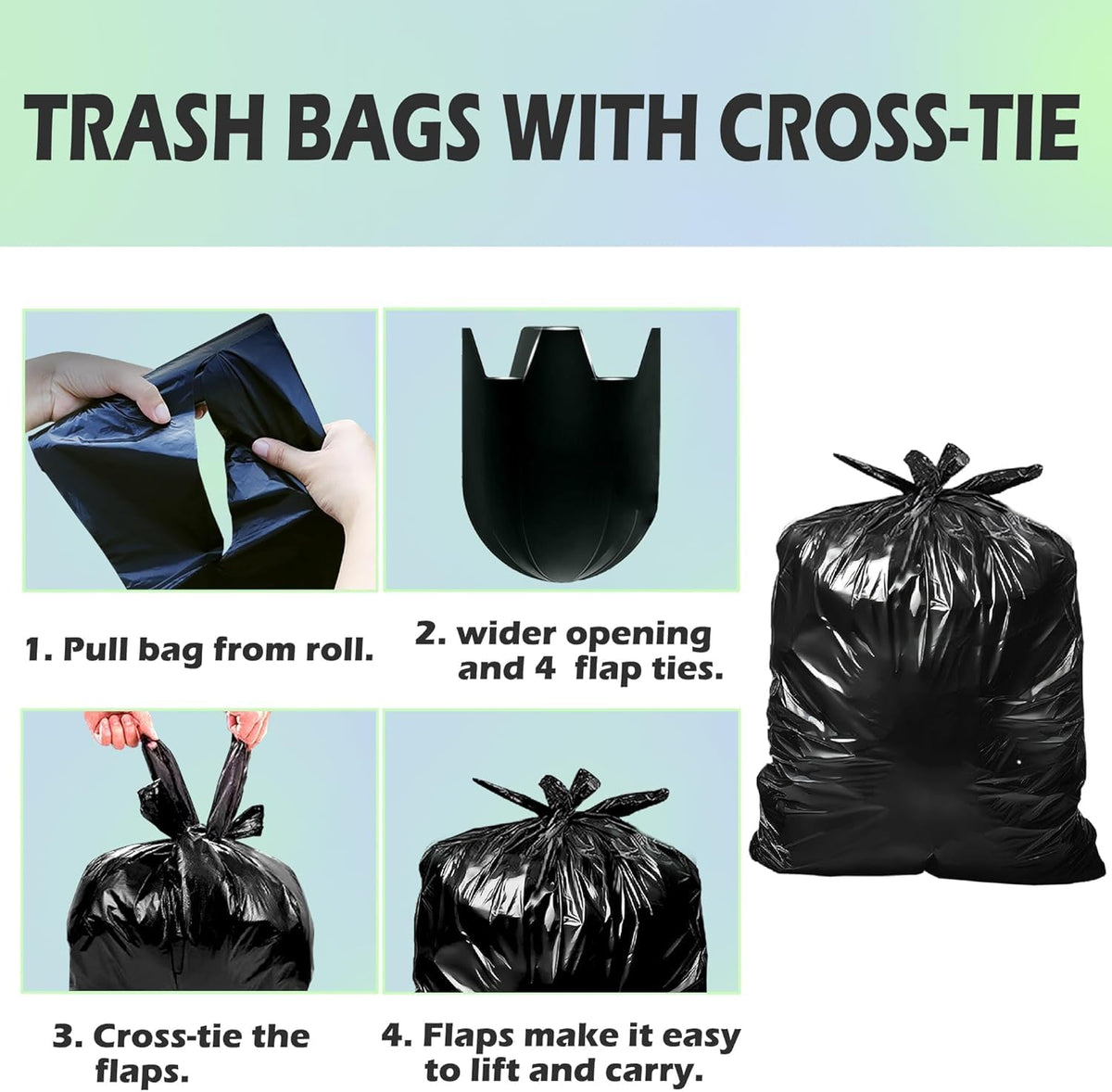 40-45 Gallon Heavy Duty Black Trash Bags 60 Count 1.2 Mil B79687